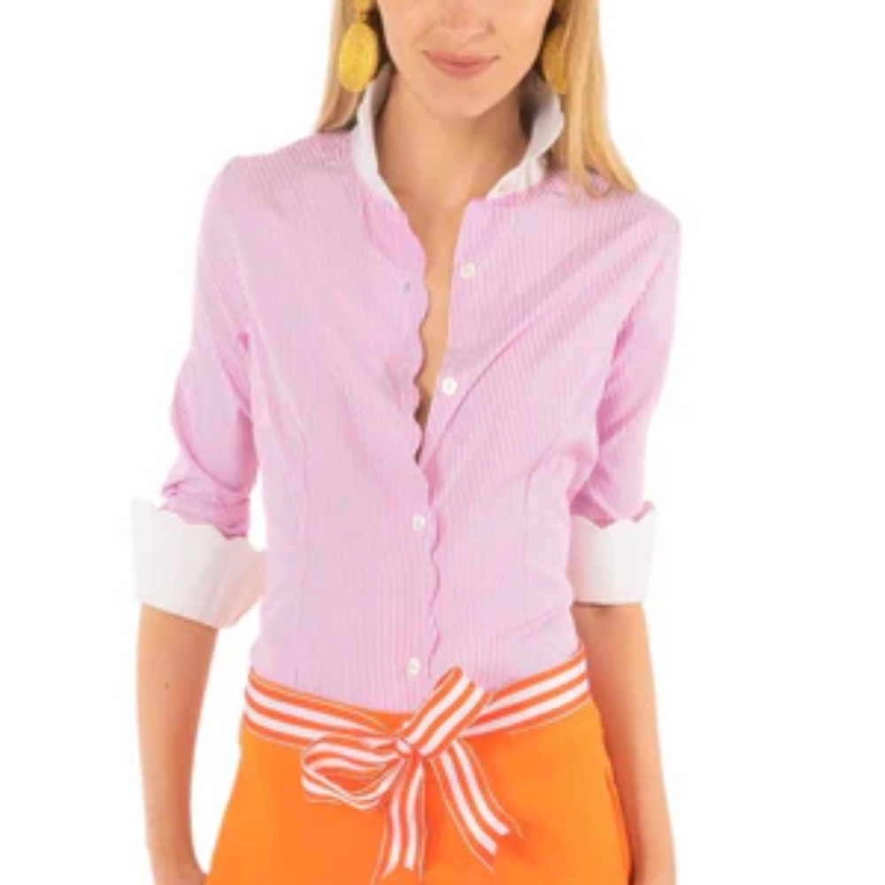 NWT Pique All Day Pinstripe Shirt Pink/White